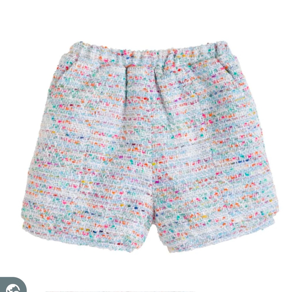 BISBY - Colorful Blue Boucle Metallic Tweed Banded Short, Girls Size 3